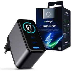 Wall charger with TFT display QC 4+ PPS USB-C USB-A 3mk incharge® Lumin 67W™