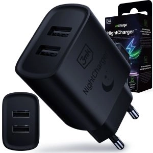 Wall charger 2x USB-A 3mk incharge® NightCharger™ Black
