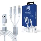 USB-A/USB-C to USB-C/Micro/Lightning Cable 1.5m - 3mk Hyper Cable 3in1™ White