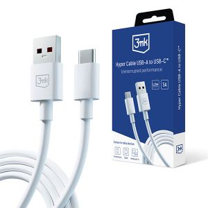 USB-A to C Cable 60W 3A 1.2m - 3mk Hyper Cable White