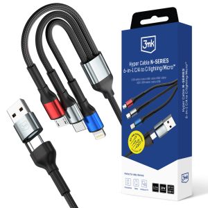 Cable 1.2m 18W 9V/2A QC 3.0 3mk Hyper Cable N-SERIES 6-in-1 C/A to C/Lighting/Micro™ Black