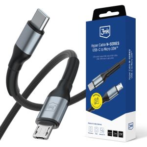 Cable 1m 10W 5V/2A QC 3.0 3mk Hyper Cable N-SERIES USB-C to Micro 10W™ Black