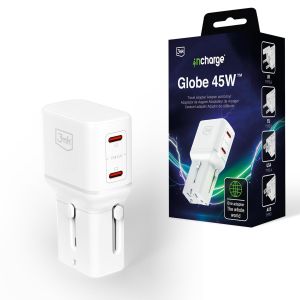 3mk incharge® Globe 45W™ GaN Travel Charger White – 210 Countries, PD, QC4+, PPS, SCP