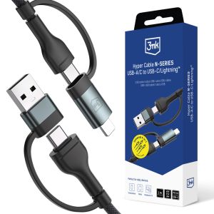 Cable 1.2m 60W 20V/3A QC 3.0 3mk Hyper Cable N-SERIES USB-A/C to USB-C/Lightning™ Black