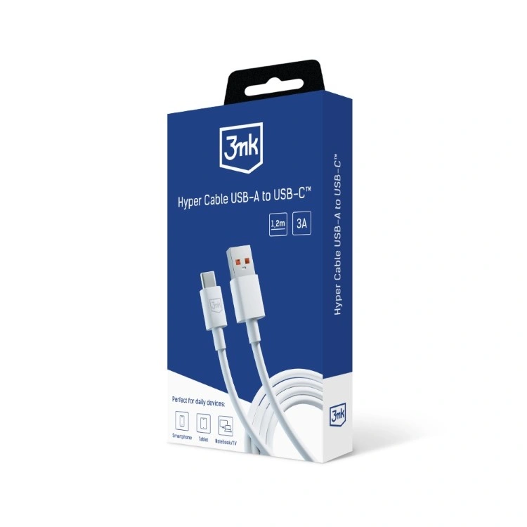 Packshot 3mk Hyper Cable USB-A to USB-C™ White