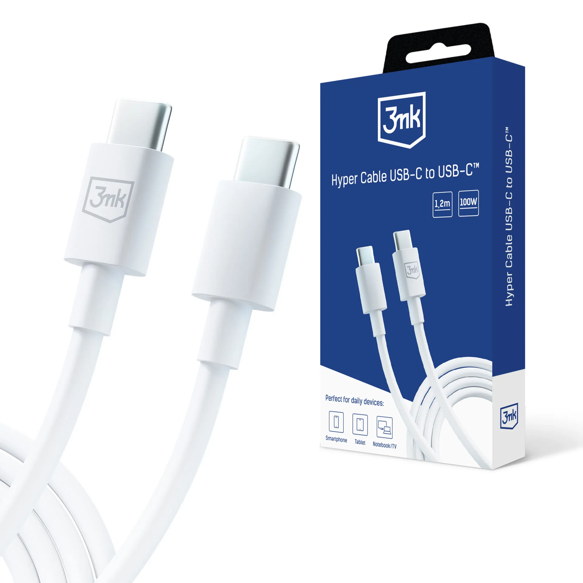 USB-C to C Cable 100W 5A 1.2m - 3mk Hyper Cable White