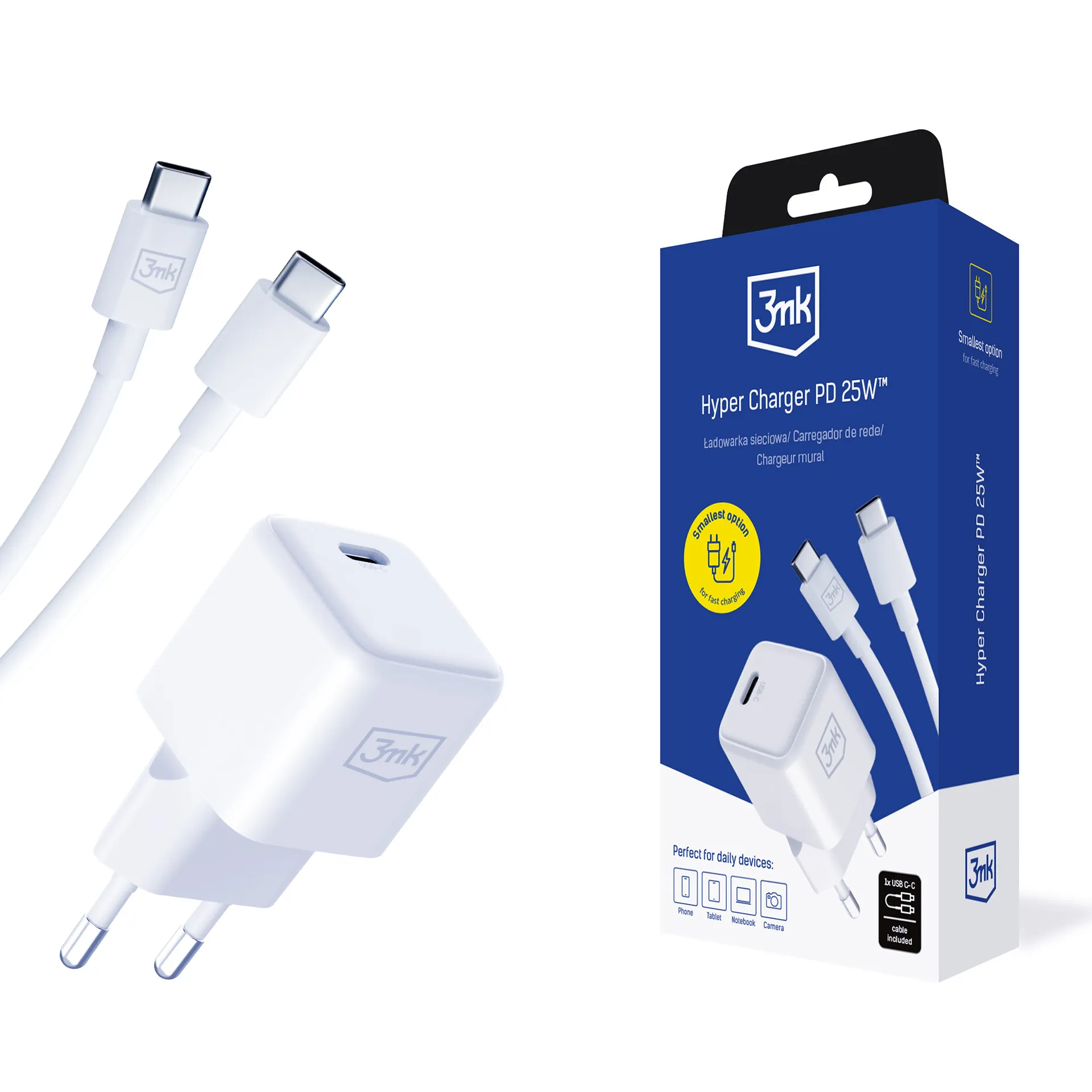PD GaN 25W Wall Charger - 3mk Hyper Charger + USB-C Cable