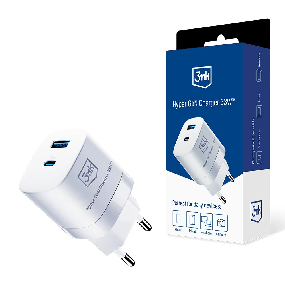 33W Mains Charger - 3mk Hyper GaN Charger White