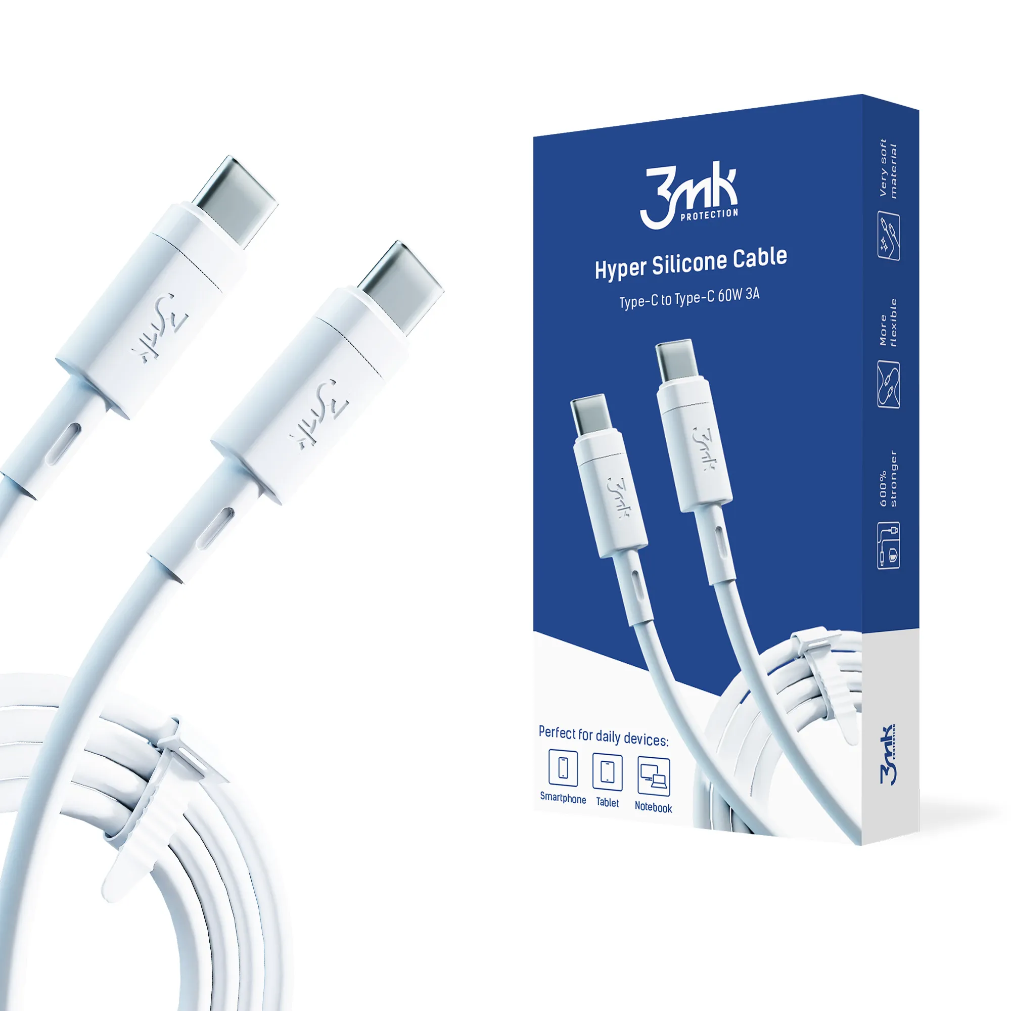 USB-C to C Cable 60W 3A - 3mk Hyper Silicone Cable White
