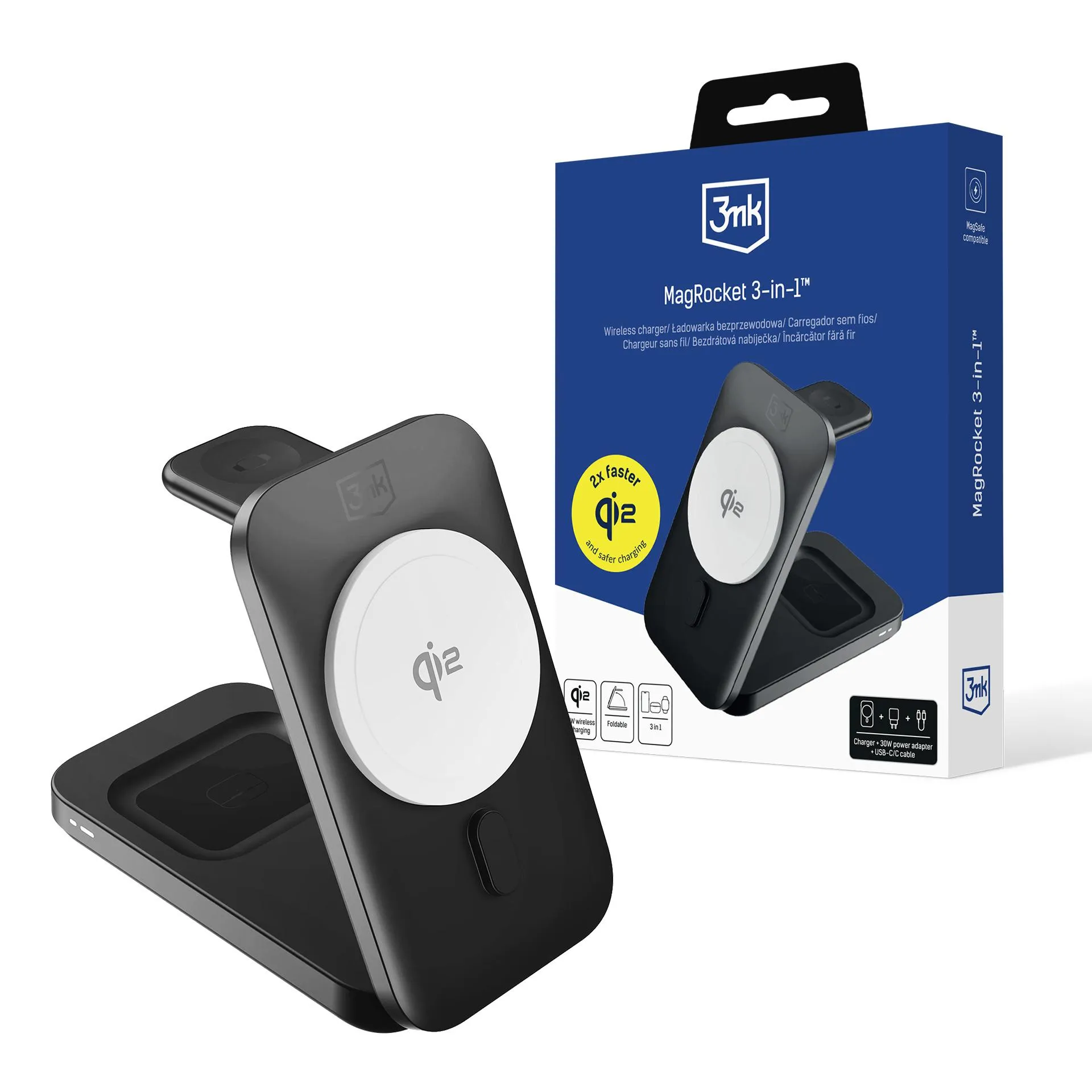 15W Qi2 MPP MagSafe Wireless Charger - 3mk MagRocket 3-in-1