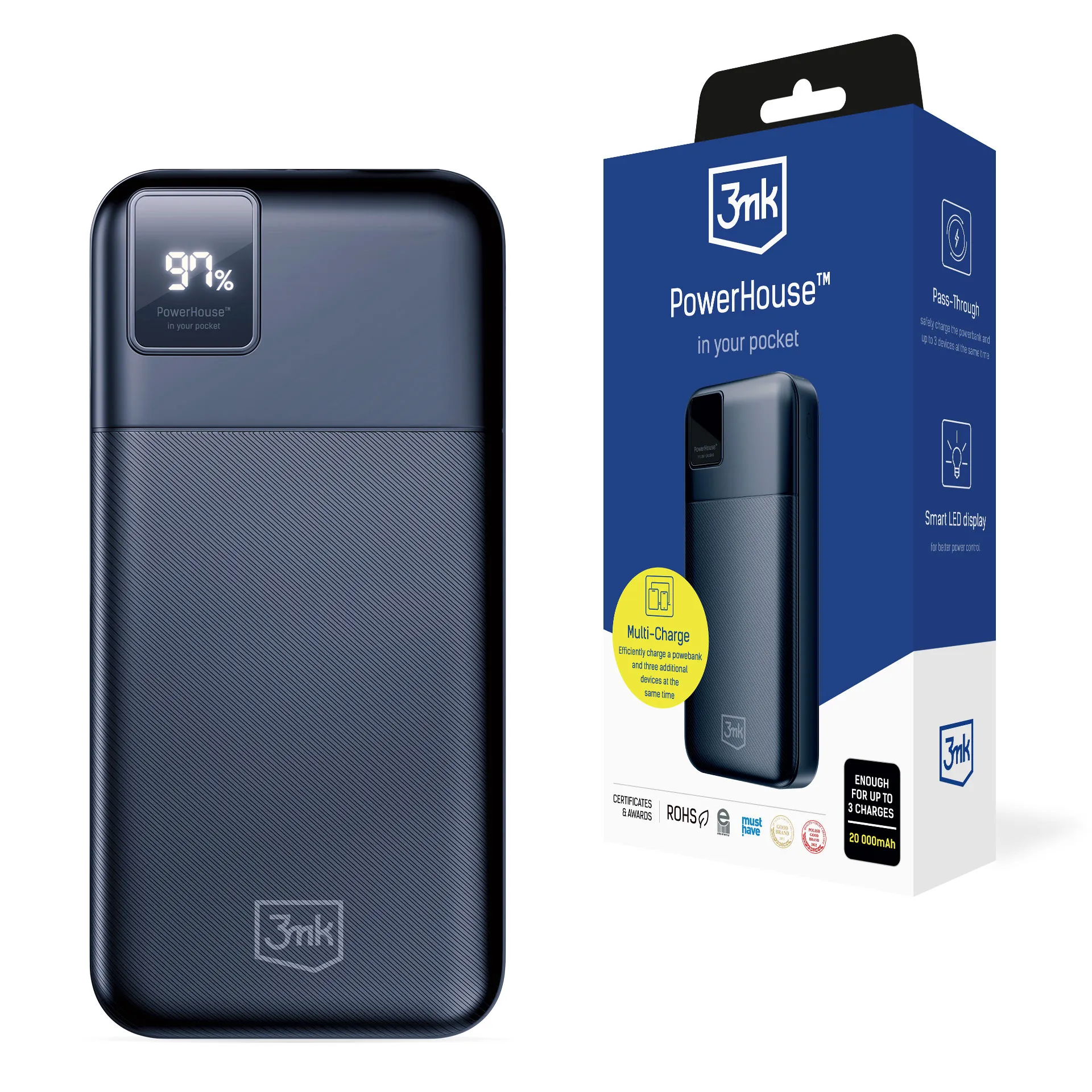 Powerbank 20000 mAh Multi-Charge USB-C & USB-A - 3mk PowerHouse