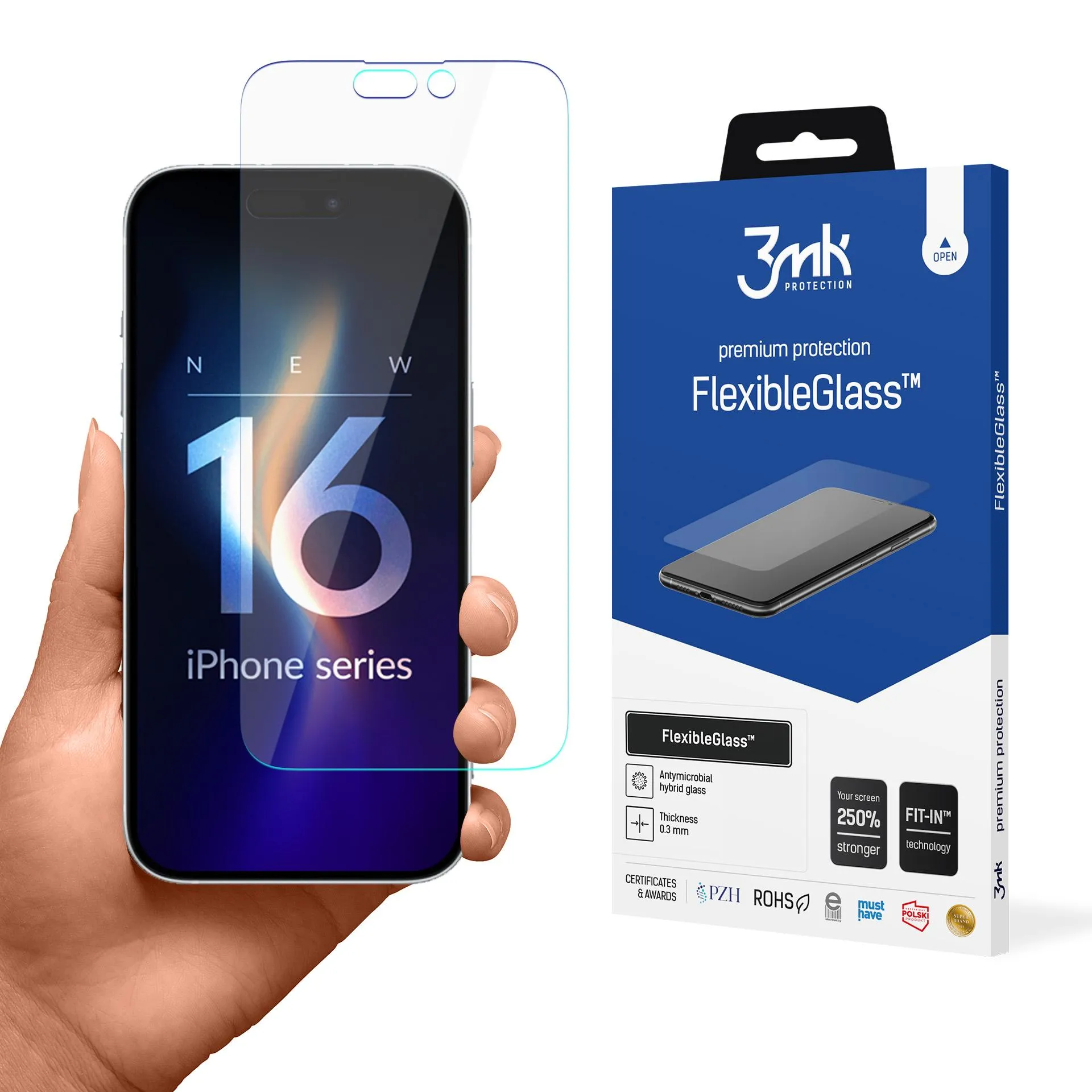 Shatterproof hybrid glass on Apple iPhone 16 Pro Max - 3mk FlexibleGlass™
