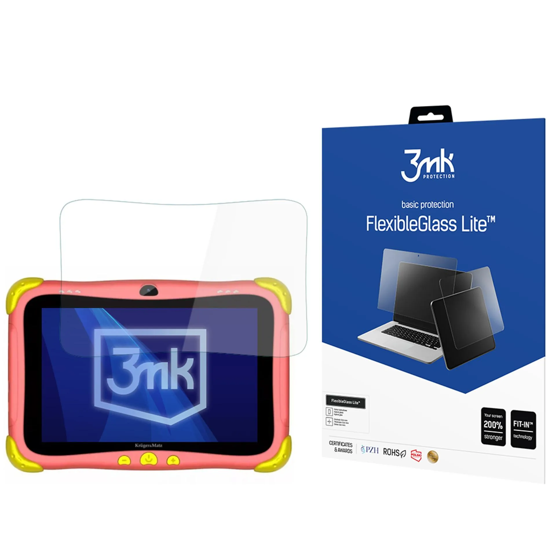 Shatterproof hybrid glass for Kruger&Matz FUN 808 - 3mk FlexibleGlass Lite