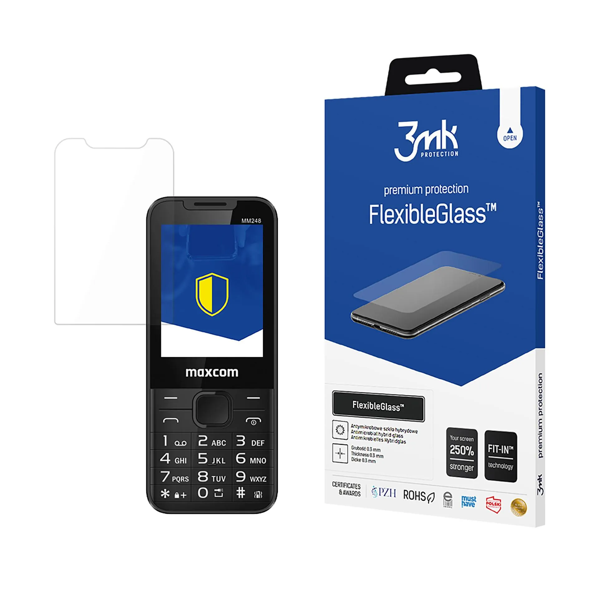 Shatterproof hybrid glass on MaxCom MM248 4G - 3mk FlexibleGlass™