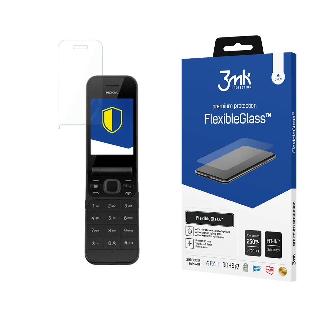Shatterproof hybrid glass on Nokia 2720 Flip - 3mk FlexibleGlass™
